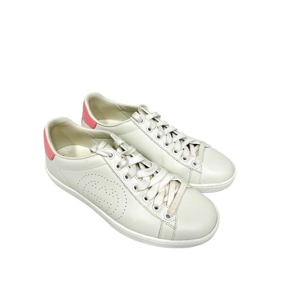 GUCCI $750 White Pink Perforated Leather Interlocking GG Ace Sneakers IT 35 US 5 - Picture 3 of 11